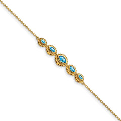14k Complete 5-Stone Bezel-set Marquise Swiss Blue Topaz and Chain 7 inch Bracelet