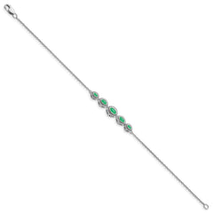 14k White Gold Complete 5-Stone Bezel-set Marquise Emerald and Chain 7 inch Bracelet