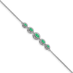 14k White Gold Complete 5-Stone Bezel-set Marquise Emerald and Chain 7 inch Bracelet