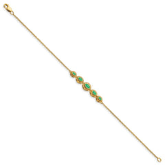 14k Complete 5-Stone Bezel-set Marquise Emerald and Chain 7 inch Bracelet