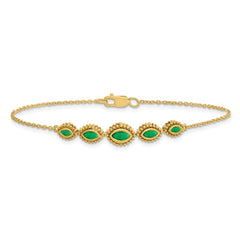 14k Complete 5-Stone Bezel-set Marquise Emerald and Chain 7 inch Bracelet