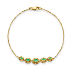14k Complete 5-Stone Bezel-set Marquise Emerald and Chain 7 inch Bracelet