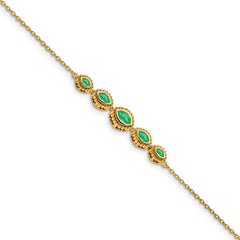 14k Complete 5-Stone Bezel-set Marquise Emerald and Chain 7 inch Bracelet