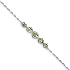 14k White Gold Complete 5-Stone Bezel-set Marquise Peridot and Chain 7 inch Bracelet