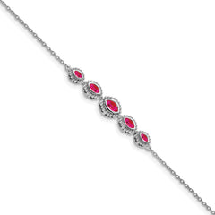 14k White Gold Complete 5-Stone Bezel-set Marquise Ruby and Chain 7 inch Bracelet