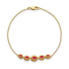 14k Complete 5-Stone Bezel-set Marquise Ruby and Chain 7 inch Bracelet