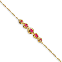 14k Complete 5-Stone Bezel-set Marquise Ruby and Chain 7 inch Bracelet