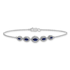 14k White Gold Complete 5-Stone Bezel-set Marquise Sapphire and Chain 7 inch Bracelet