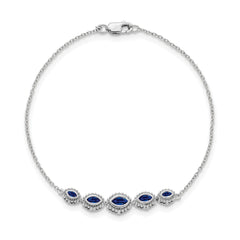 14k White Gold Complete 5-Stone Bezel-set Marquise Sapphire and Chain 7 inch Bracelet