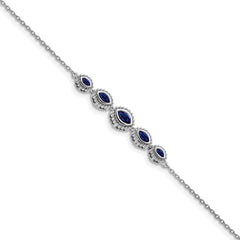 14k White Gold Complete 5-Stone Bezel-set Marquise Sapphire and Chain 7 inch Bracelet