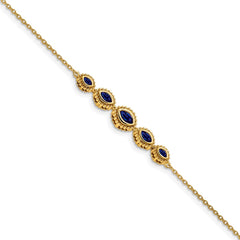 14k Complete 5-Stone Bezel-set Marquise Sapphire and Chain 7 inch Bracelet