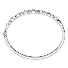14k White Gold Complete Emerald and 1/10 carat Diamond Hinged Bangle Bracelet