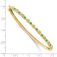 14k Complete Emerald and 1/10 carat Diamond Hinged Bangle Bracelet