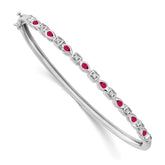 14k White Gold Complete Ruby and 1/10 carat Diamond Hinged Bangle Bracelet