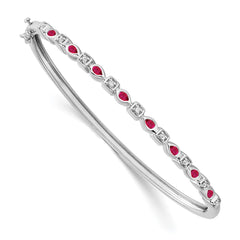 14k White Gold Complete Ruby and 1/10 carat Diamond Hinged Bangle Bracelet
