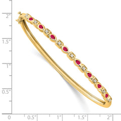 14k Complete Ruby and 1/10 carat Diamond Hinged Bangle Bracelet