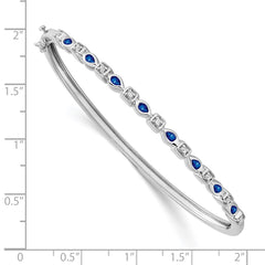 14k White Gold Complete Sapphire and 1/10 carat Diamond Hinged Bangle Bracelet