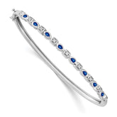 14k White Gold Complete Sapphire and 1/10 carat Diamond Hinged Bangle Bracelet