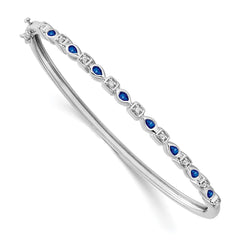 14k White Gold Complete Sapphire and 1/10 carat Diamond Hinged Bangle Bracelet