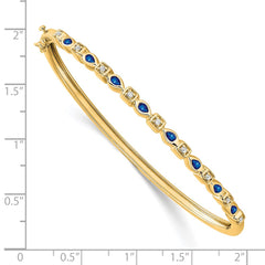 14k Complete Sapphire and 1/10 carat Diamond Hinged Bangle Bracelet