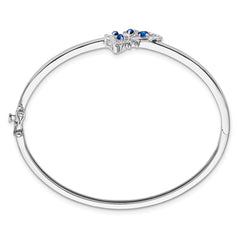 14k White Gold Complete Sapphire and 1/6 carat Diamond Butterfly Hinged Bangle Bracelet