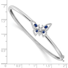 14k White Gold Complete Sapphire and 1/6 carat Diamond Butterfly Hinged Bangle Bracelet
