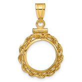 Wideband Distinguished Coin Jewelry 14k Polished Rope 13.0mm x 1.1mm Screw Top Coin Bezel Pendant
