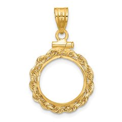 Wideband Distinguished Coin Jewelry 14k Polished Rope 14.0mm x 1.1mm Screw Top Coin Bezel Pendant