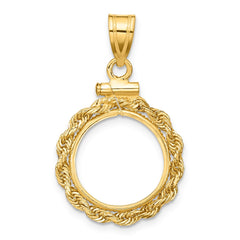 Wideband Distinguished Coin Jewelry 14k Polished Rope 14.0mm x 1.1mm Screw Top Coin Bezel Pendant
