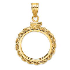Wideband Distinguished Coin Jewelry 14k Polished Rope 16.5mm x 1.35mm Screw Top Coin Bezel Pendant