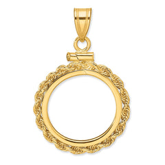 Wideband Distinguished Coin Jewelry 14k Polished Rope 16.5mm x 1.35mm Screw Top Coin Bezel Pendant