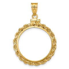 Wideband Distinguished Coin Jewelry 14k Polished Rope 21.6mm x 1.7mm Screw Top Coin Bezel Pendant