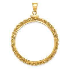 Wideband Distinguished Coin Jewelry 14k Polished Rope 32.0mm x 2.85mm Screw Top Coin Bezel Pendant