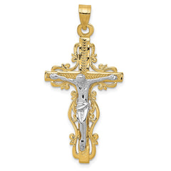 14k Two-tone Diamond-cut Crucifix Pendant - 5