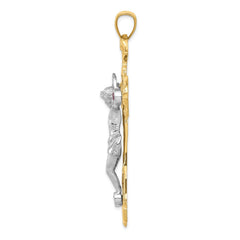 14k Two-tone Polished with Red CZs Crucifix Pendant - 2