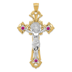 14k Two-tone Polished with Red CZs Crucifix Pendant - 2