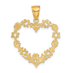 14K Polished Floral Border Heart Pendant - 2
