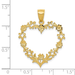 14K Polished Floral Border Heart Pendant - 2