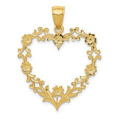 14K Polished Floral Border Heart Pendant - 2