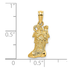 14k Solid Polished 3D Christmas Stocking Charm