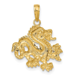 14k Solid Polished Dragon Pendant - 2