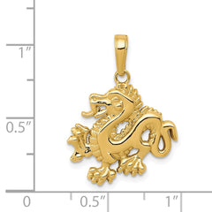 14k Solid Polished Dragon Pendant - 2