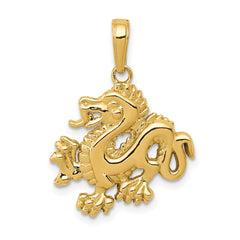 14k Solid Polished Dragon Pendant - 2