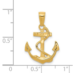 14k Solid Polished Anchor Pendant - 2