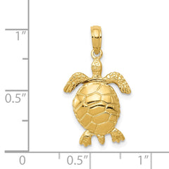 14K Solid Polished 3-D Moveable Turtle Pendant - 2