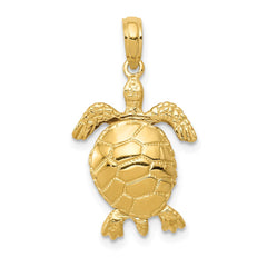 14K Solid Polished 3-D Moveable Turtle Pendant - 2