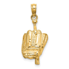 14K Polished 3-D Glove/Bat/Baseball Pendant - 2