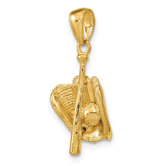 14K Polished 3-D Glove/Bat/Baseball Pendant - 2