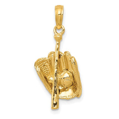 14K Polished 3-D Glove/Bat/Baseball Pendant - 2
