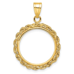 Wideband Distinguished Coin Jewelry 14k Polished Rope 18.0mm Prong Coin Bezel Pendant